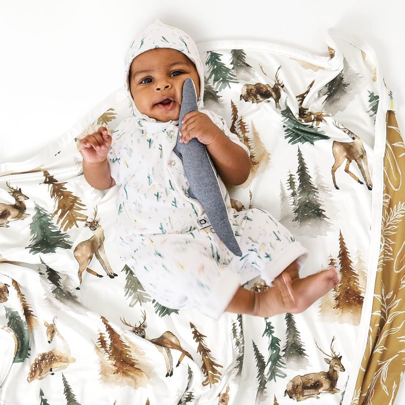 GRSSDER Baby Blankets Super Soft Stretchy Jersey Swaddle Blanket 2 Pack for Baby Boys, Double Layer Reversible Receiving Blankets 34 x 44, Extra Large for Swaddling, Deer & Bear - Image 5